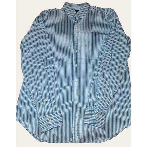 Ralph Lauren Mens Classic Fit Blue White Striped Button-Down Shirt - Picture 1 of 7